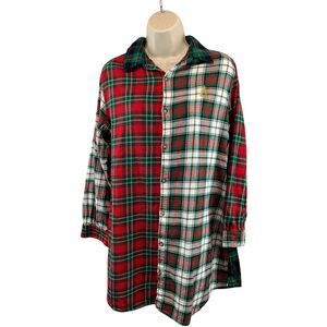 Lauren Ralph Lauren Flannel Night Shirt Pajamas Women Medium Red/Green Plaid